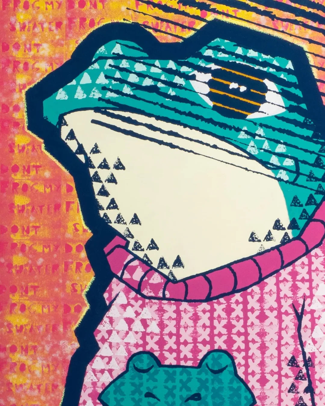 Cool Frog in Sweater Pop Art Canvas – Bold and Playful Abstract Animal Art