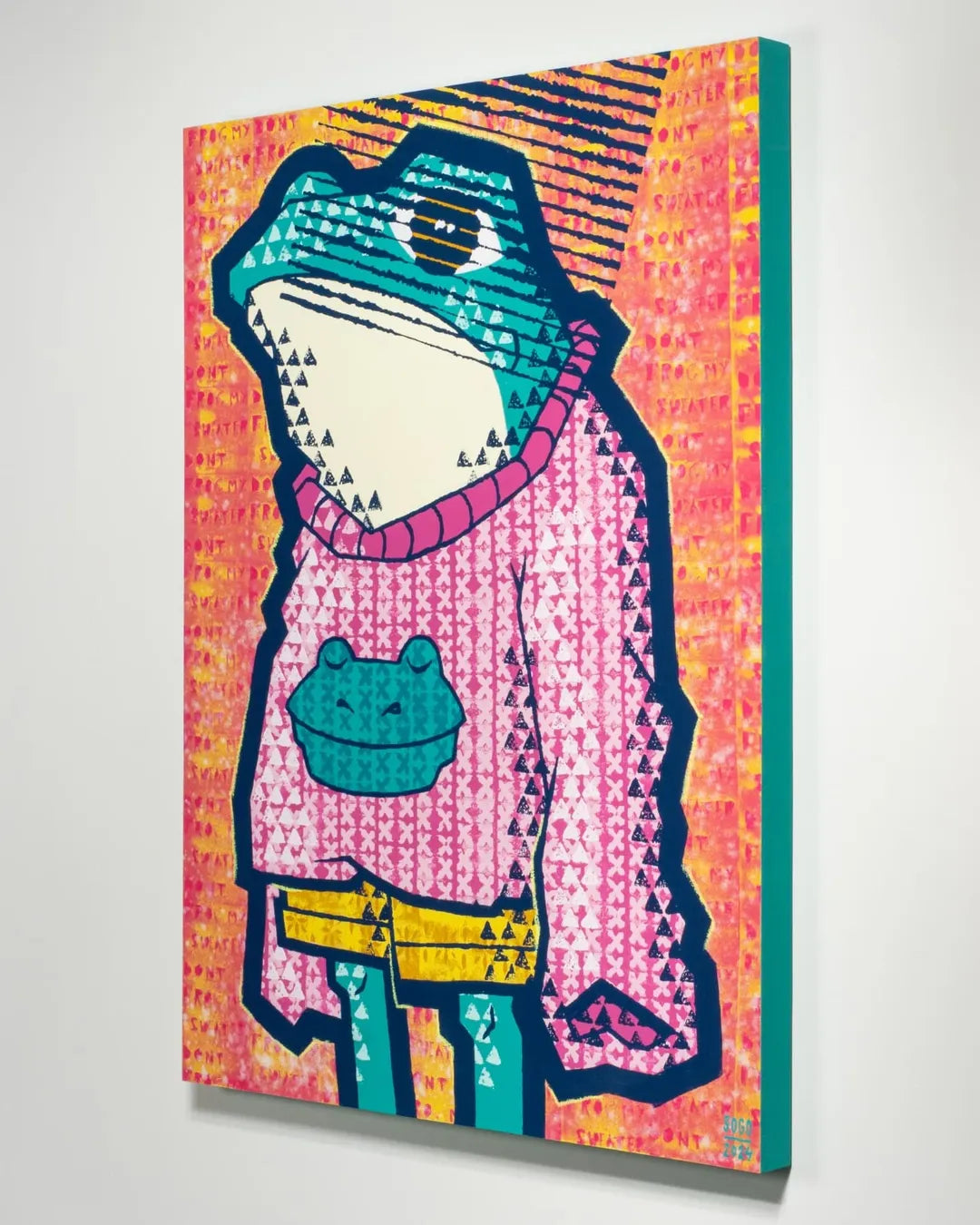Cool Frog in Sweater Pop Art Canvas – Bold and Playful Abstract Animal Art
