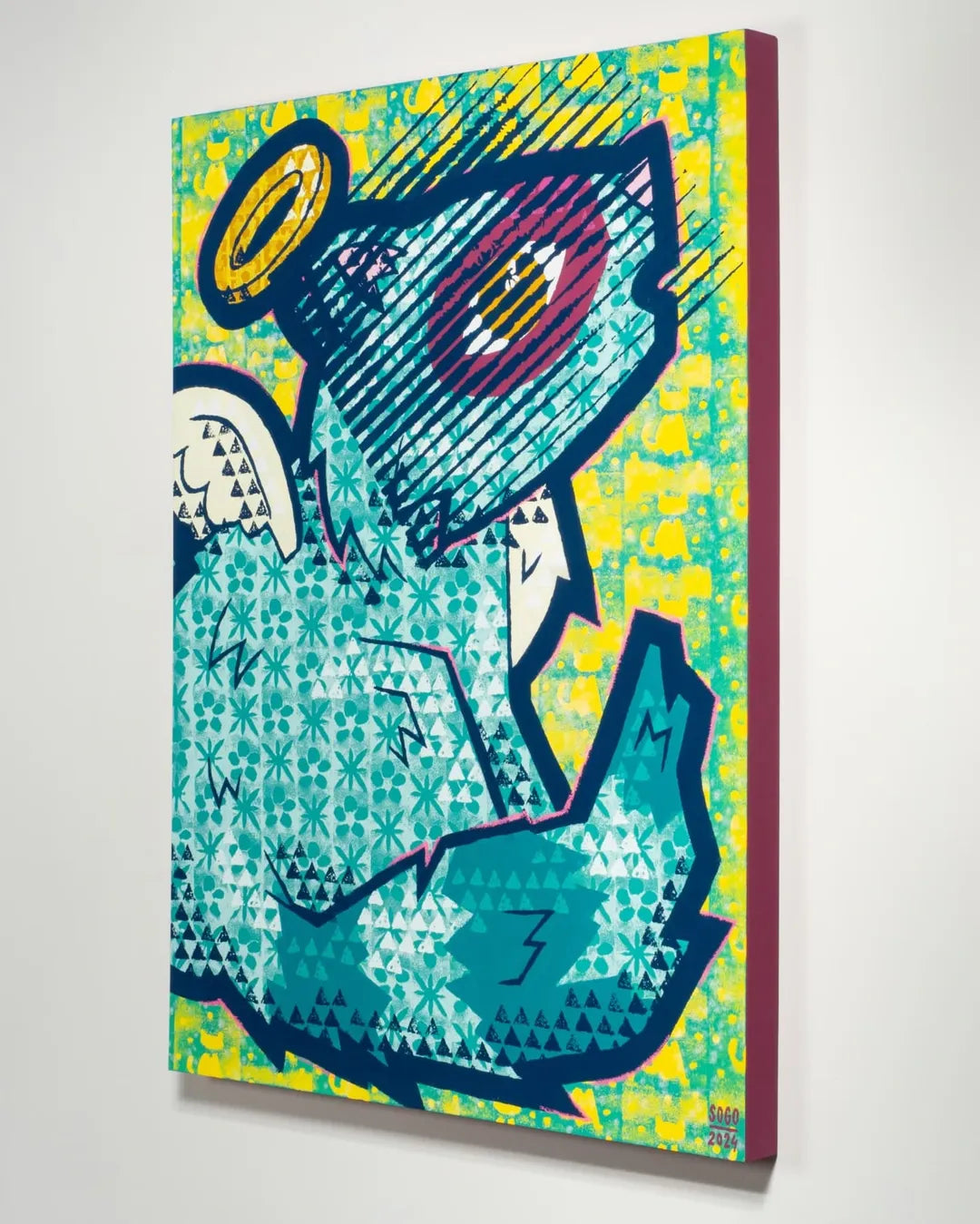 Angel Bear Pop Art Canvas – Whimsical Abstract Animal with Halo and Wings