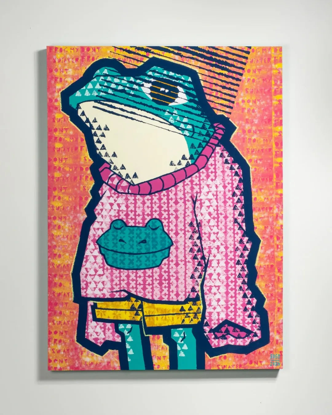 Cool Frog in Sweater Pop Art Canvas – Bold and Playful Abstract Animal Art