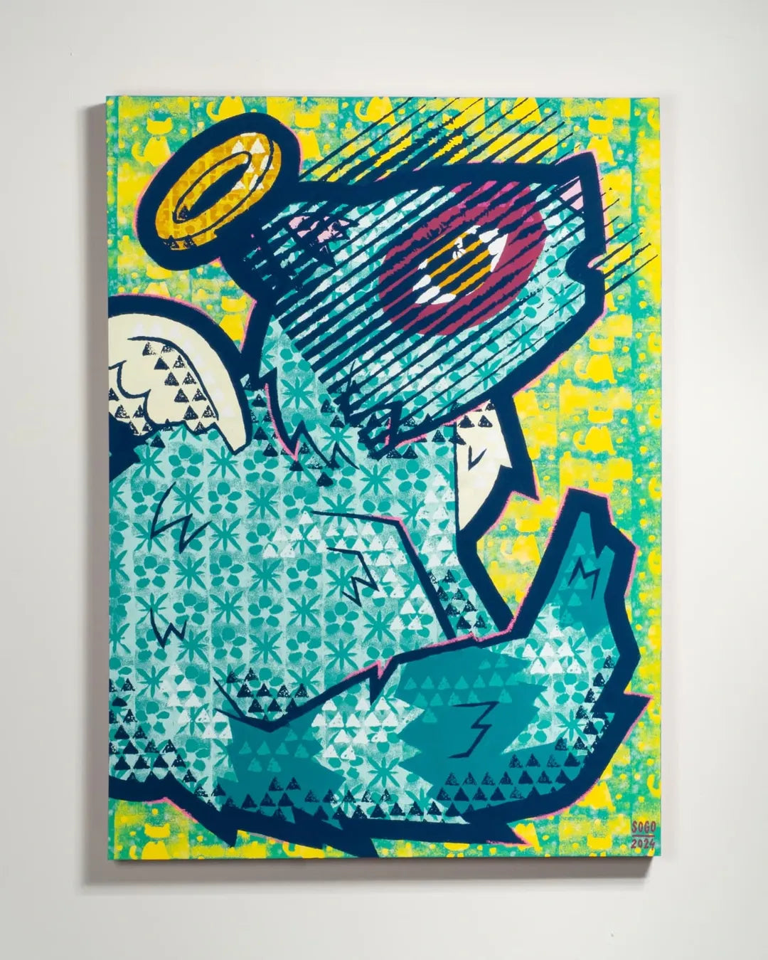 Angel Bear Pop Art Canvas – Whimsical Abstract Animal with Halo and Wings