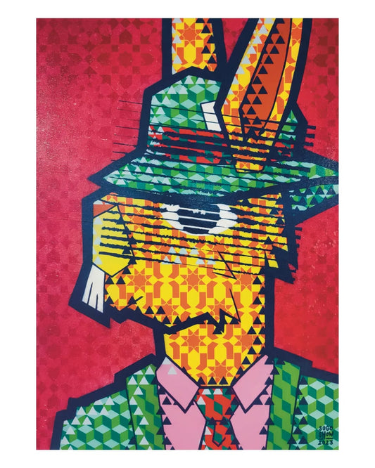 Geometric Rabbit in Suit Canvas Wall Art – Modern Pop-Art Character Design