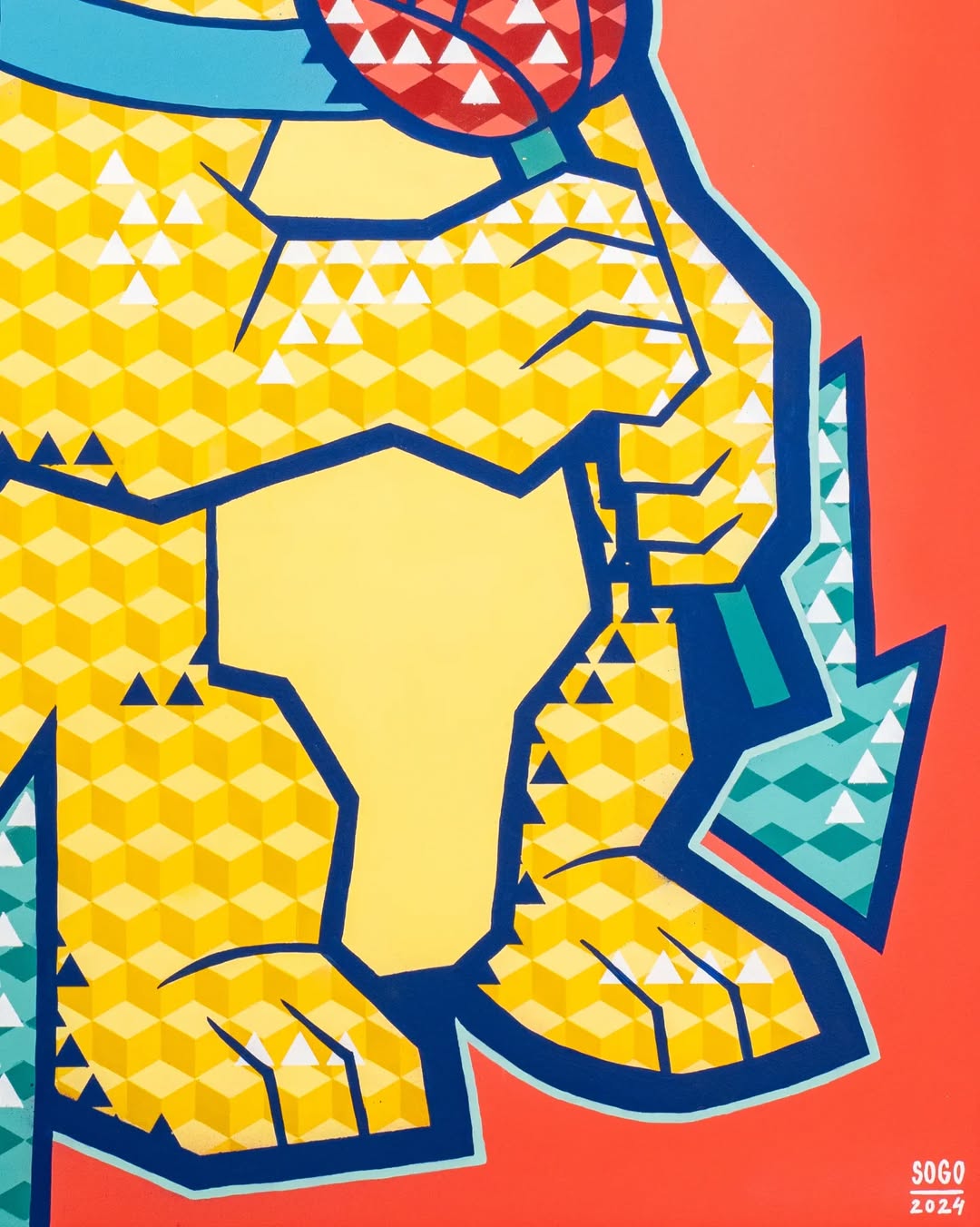 Geometric Bear Canvas Wall Art – Bold Pop Street Style with Flower Design