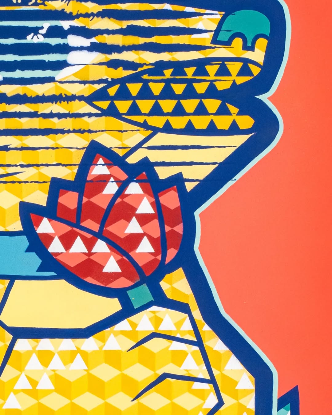 Geometric Bear Canvas Wall Art – Bold Pop Street Style with Flower Design