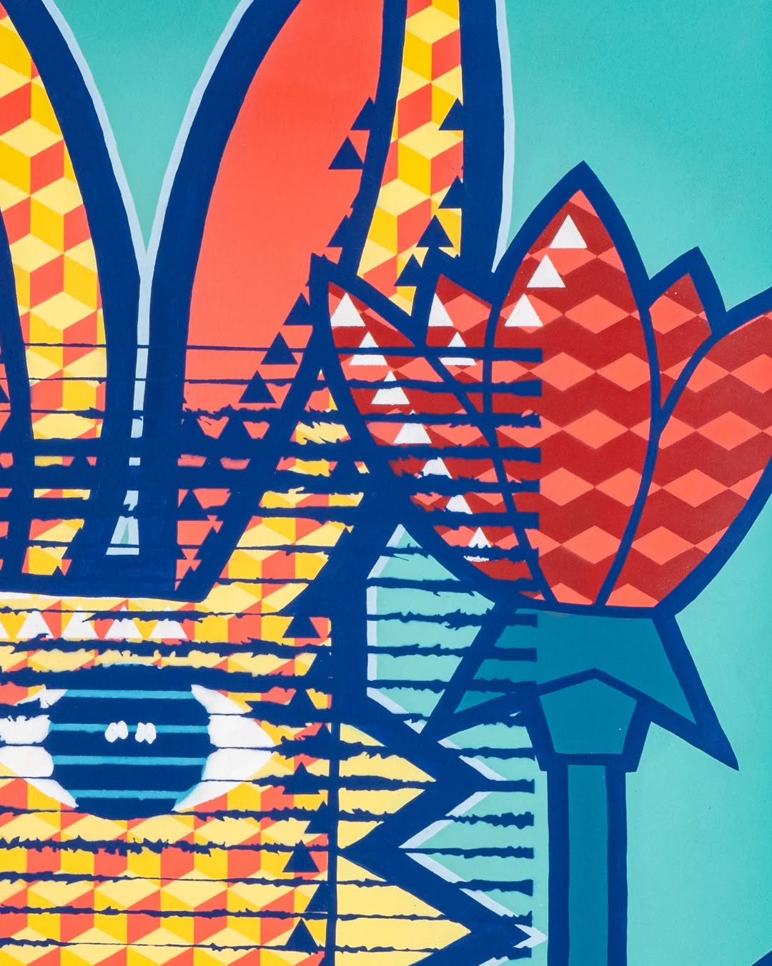 Geometric Rabbit Canvas Wall Art – Vibrant Pop-Art Style with Flowers