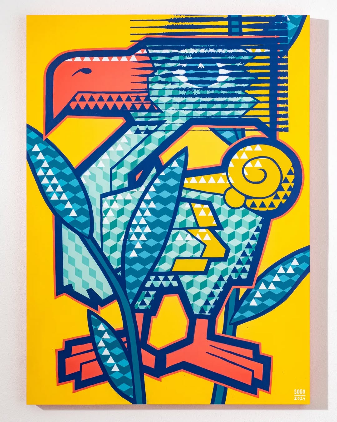 Geometric Parrot Canvas Wall Art – Bold Tropical Pop-Art Design