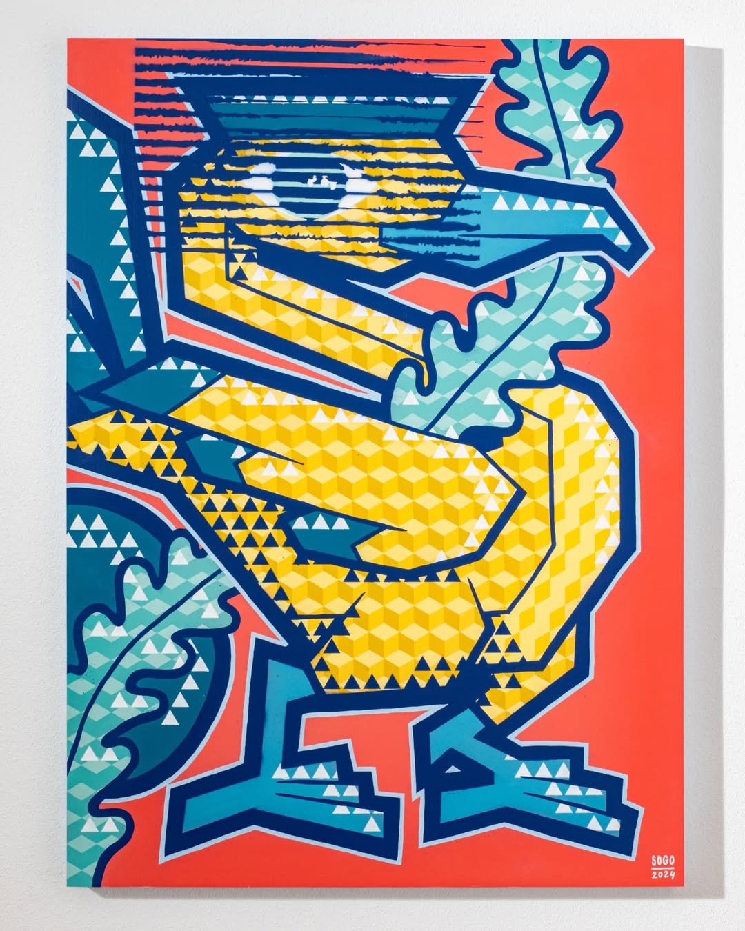 Bold Pop Art Bird Canvas – Geometric Street Art Wall Decor