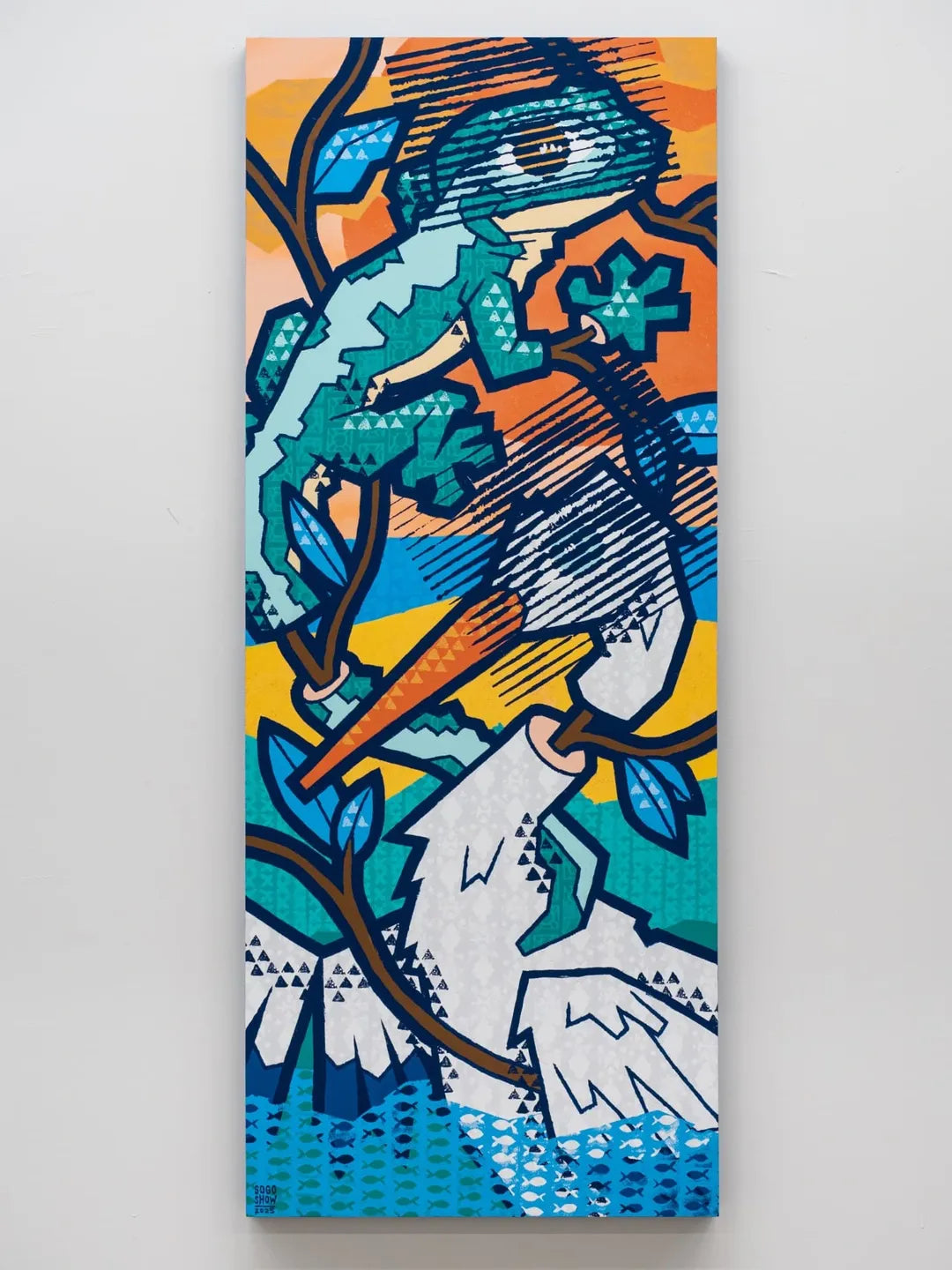 Vibrant Gecko & Crane Abstract Wall Art – Colorful Nature-Inspired Canvas